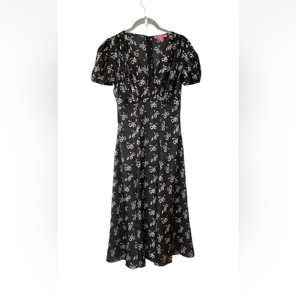 Betsey Johnson Classic Bow Print A-Line Satin Midi Dress in size 10 - Picture 2 of 5